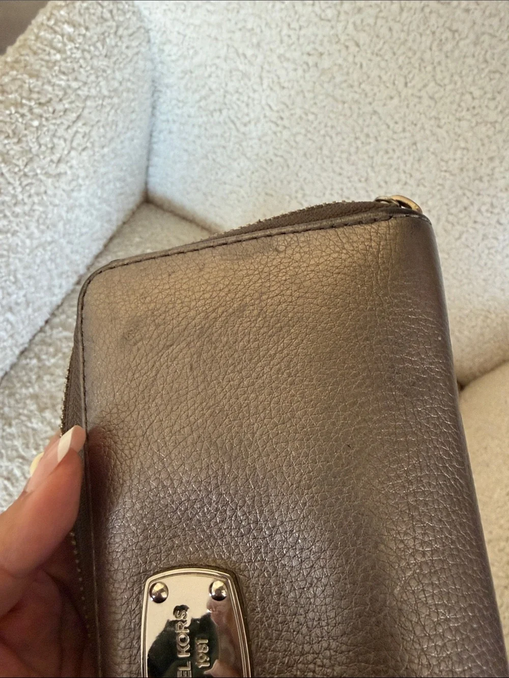 Michael Kors Metallic Pewter Zip Wristlet Wallet